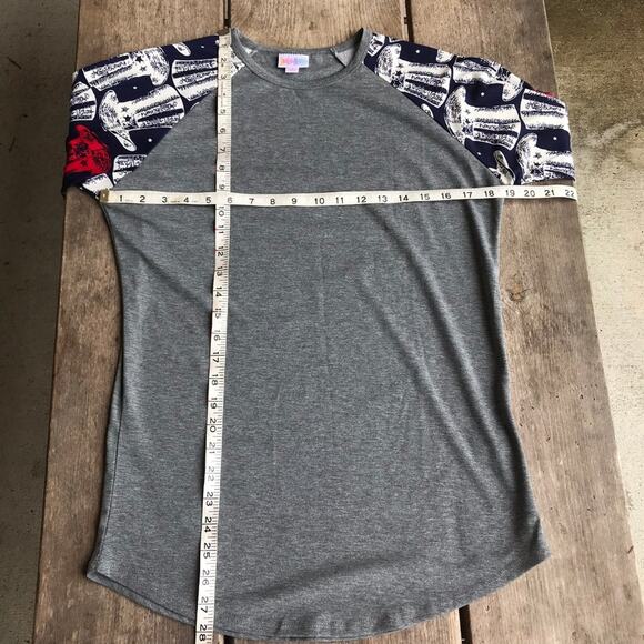 LuLaRoe Womens Top Size Small Randy Gray Red White Blue Uncle Sam Hats Patriotic - Picture 5 of 7